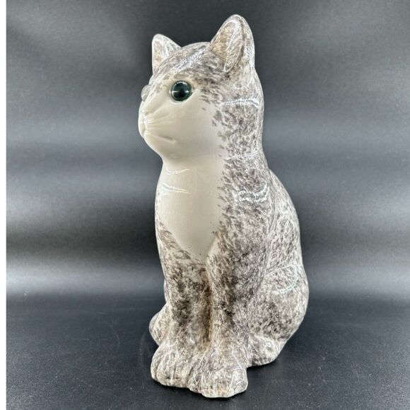 VTG, ELPA, Alcobaca, PT, Gray & White Speckled, Green Eyes, 8.5"H x 6"L x 4.5"W - Picture 2 of 10